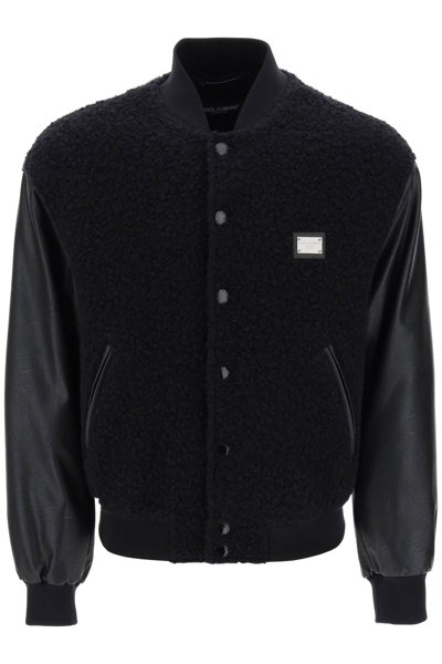 Shop Dolce & Gabbana Wool Teddy Bomber Jacket Men In Black