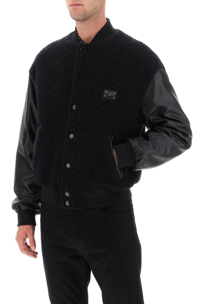 Shop Dolce & Gabbana Wool Teddy Bomber Jacket Men In Black
