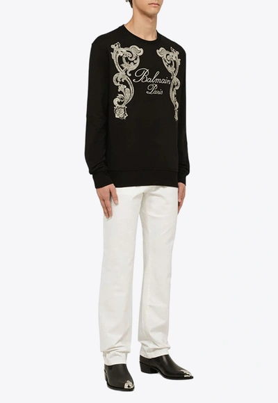 Balmain Logo-embroidered Straight-leg Jeans In White