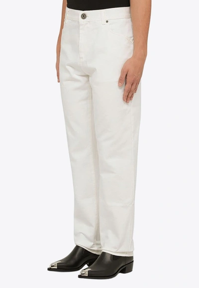 Balmain Logo-embroidered Straight-leg Jeans In White