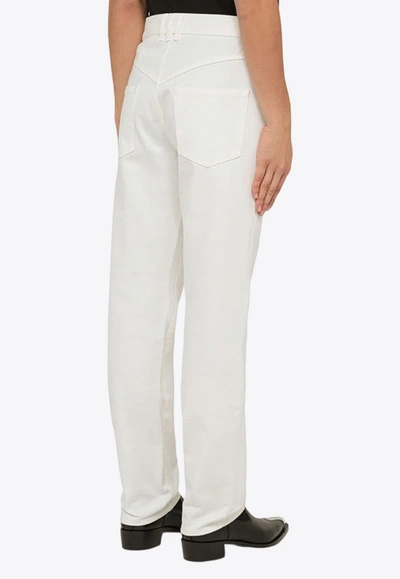 Balmain Logo-embroidered Straight-leg Jeans In White