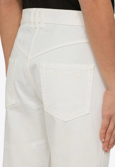 Balmain Logo-embroidered Straight-leg Jeans In White