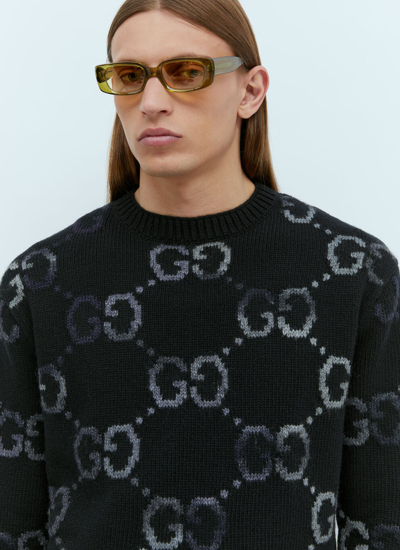 Shop Gucci Men Gg Intarsia Knit Sweater In Black