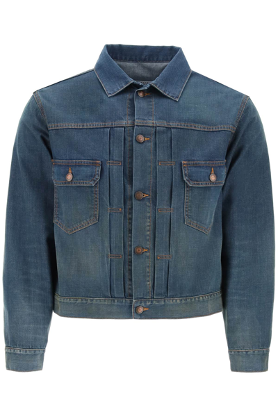 Shop Maison Margiela Dirty-effect Denim Jacket Men In Blue