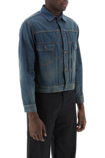 Shop Maison Margiela Dirty-effect Denim Jacket Men In Blue