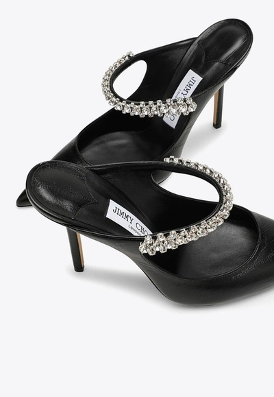 Shop Jimmy Choo Bing 100 Leather Crystal-strap Mules In Black