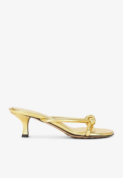 Shop Bottega Veneta Blink 50 Knot-detail Metallic-leather Sandals In Gold