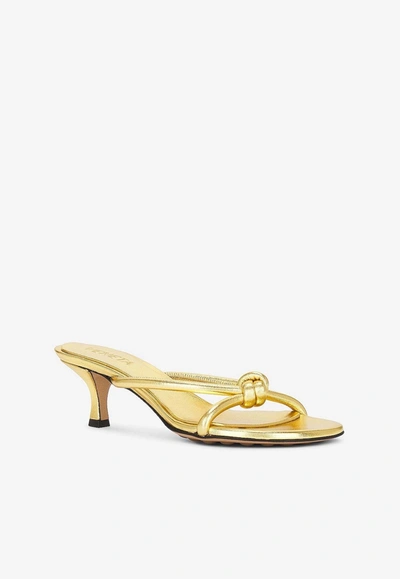 Shop Bottega Veneta Blink 50 Knot-detail Metallic-leather Sandals In Gold