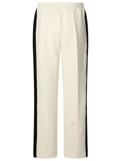 Shop Moncler Woman  Ivory Cotton Blend Trousers In White