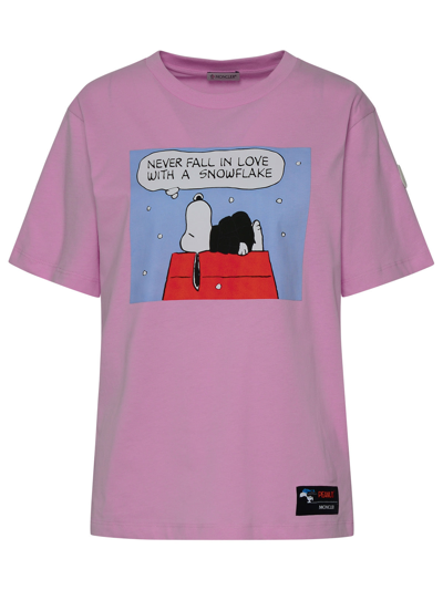 Shop Moncler Rose Cotton T-shirt Woman In Pink