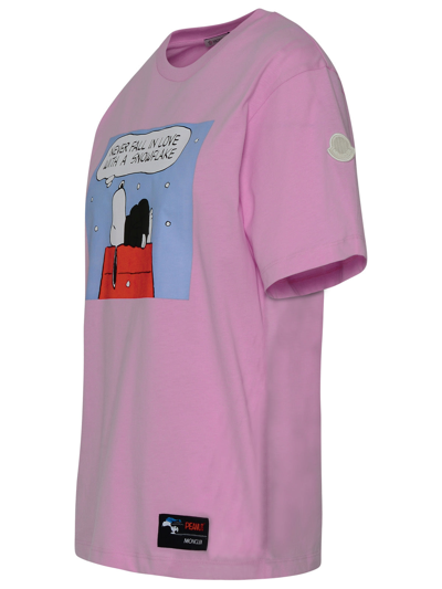 Shop Moncler Woman  Rose Cotton T-shirt In Pink