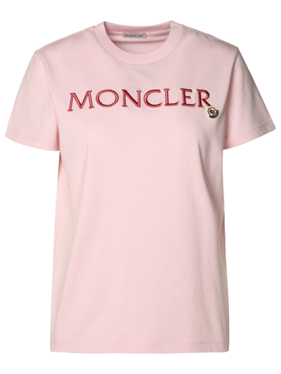 Shop Moncler Woman  Pink Cotton T-shirt