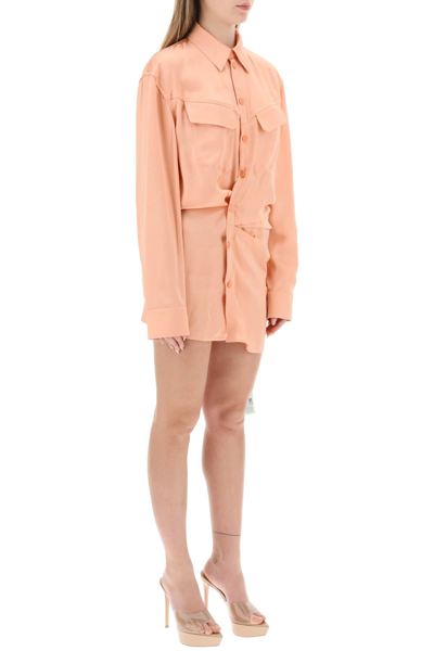 Shop Off-white Satin Mini Shirt Dress Women In Pink