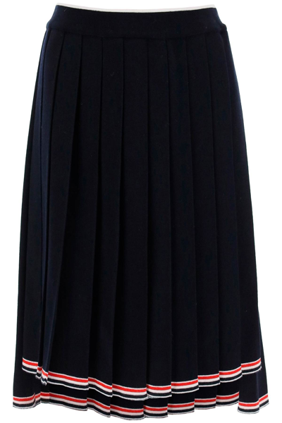 Shop Thom Browne Knitted Pleated Midi Skirt Women In Blue