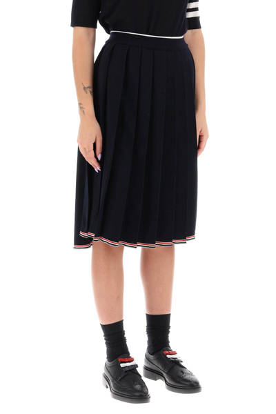 Shop Thom Browne Knitted Pleated Midi Skirt Women In Blue