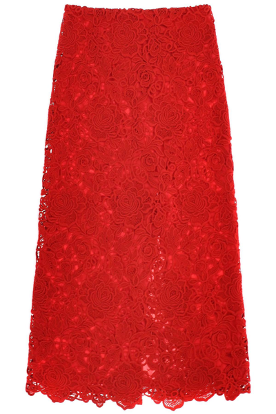 Shop Valentino Garavani Floral Guipure Lace Pencil Skirt Women In Red