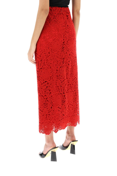 Shop Valentino Garavani Floral Guipure Lace Pencil Skirt Women In Red