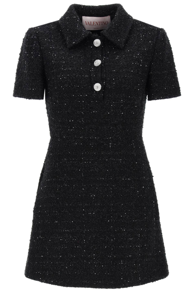Shop Valentino Garavani Glaze Tweed Mini Dress With Diamanté Buttons Women In Black