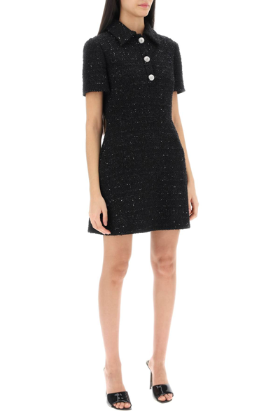 Shop Valentino Garavani Glaze Tweed Mini Dress With Diamanté Buttons Women In Black