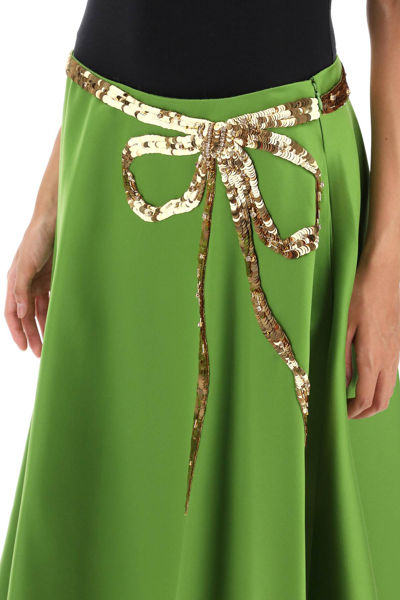Shop Valentino Garavani Techno Duchesse A-line Skirt With Sequin-studded Bow Women In Green