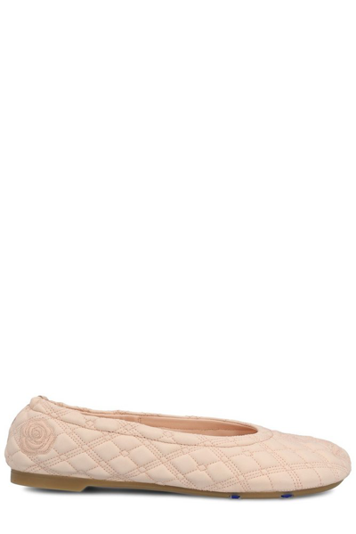 Shop Burberry Sadler Quilted Ballerina Shoes In Pink