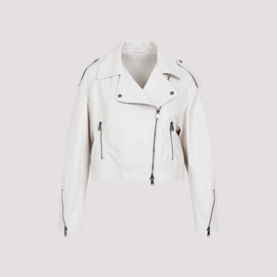 Shop Brunello Cucinelli Cropped Asymmetric Zipped Jacket In White