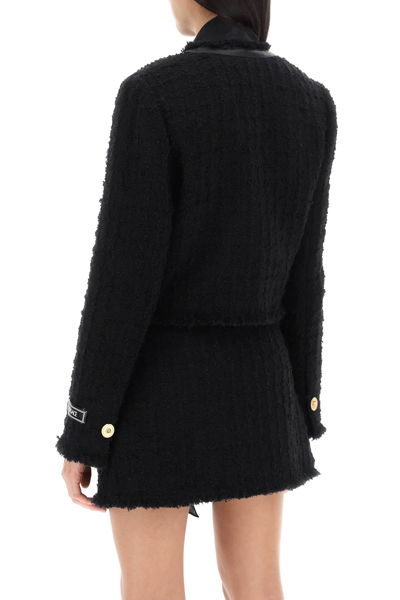 Shop Versace Cropped Jacket In Boucle Tweed Women In Black