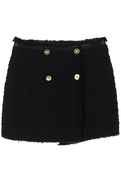 Shop Versace Heritage Mini Skirt In Boucle Tweed Women In Black