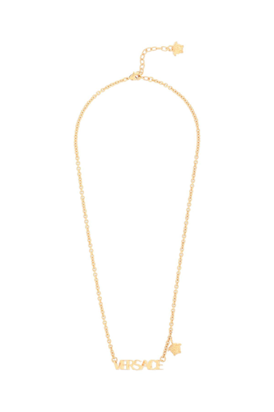 Shop Versace Lettering Logo Necklace Women In Gold