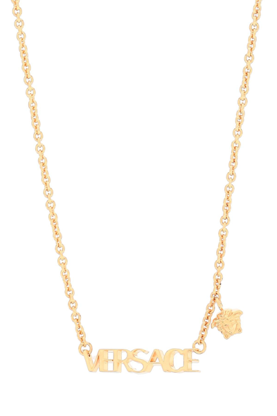 Shop Versace Lettering Logo Necklace Women In Gold