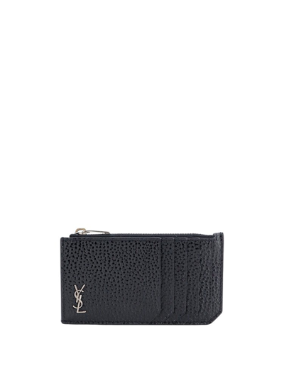 Shop Saint Laurent Tiny Cassandre Frangments Zipped Card Case In Black