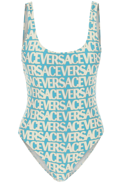 Shop Versace Allover One-piece Swimwear Women In Blue