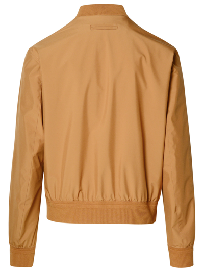 Shop Zegna Man  Beige Polyester Jacket In Brown