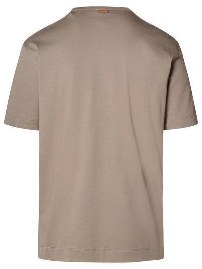 Shop Zegna Man Mud Cotton T-shirt In Brown