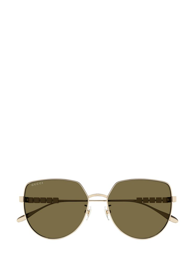 Shop Gucci Eyewear Low Nose Bridge Fit Sunglasses In Gold