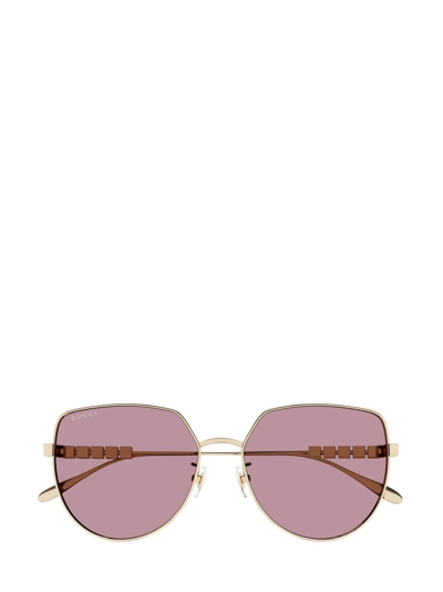 Shop Gucci Eyewear Low Nose Bridge Fit Sunglasses In Gold