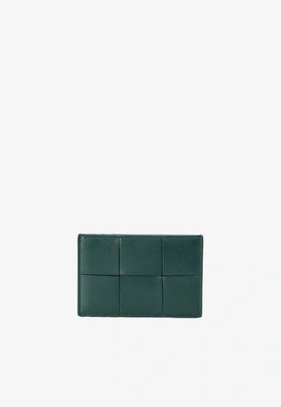 Shop Bottega Veneta Cassette Intrecciato Leather Cardholder In Emerald Green