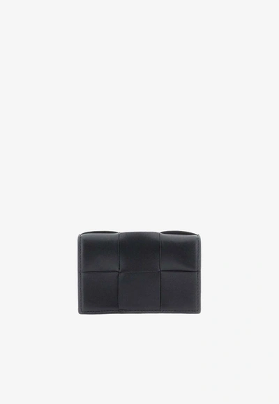 Shop Bottega Veneta Cassette Intrecciato Leather Cardholder In Black