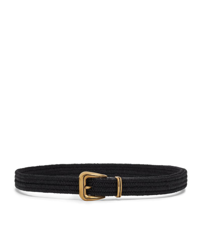 Shop Brunello Cucinelli Linen-blend Woven Belt In Black