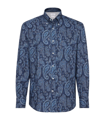Shop Brunello Cucinelli Paisley Button-down Shirt In Blue