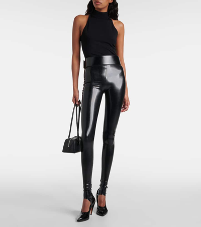 Shop Alaïa Latex Leggings In Black