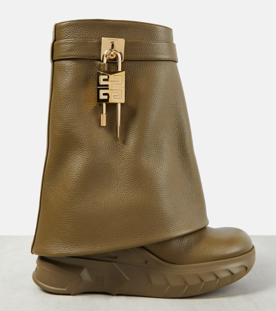 Shop Givenchy Shark Lock Biker Leather Ankle Boots In Green