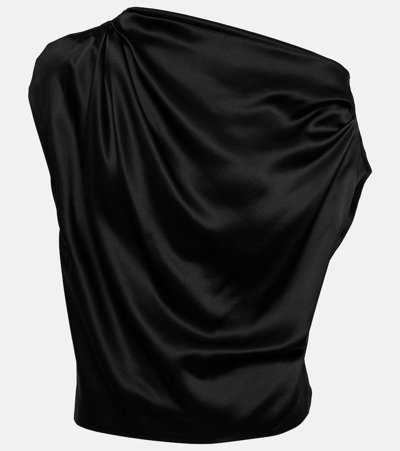 Shop The Sei Draped One-shoulder Silk Top In Black