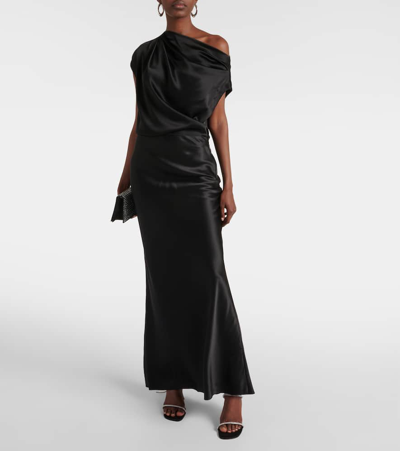 Shop The Sei Draped One-shoulder Silk Top In Black