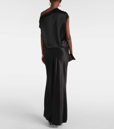 Shop The Sei Draped One-shoulder Silk Top In Black