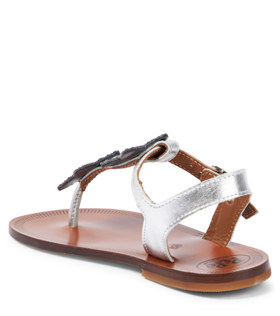 Shop Pèpè Laminato Appliqué Leather Sandals In Silver