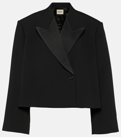 Shop Khaite Raymond Cropped Satin Blazer In Black