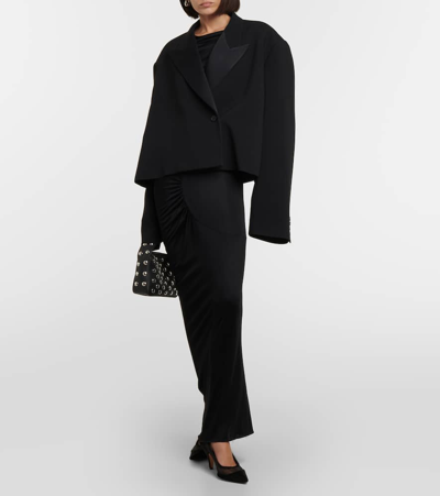 Shop Khaite Raymond Cropped Satin Blazer In Black