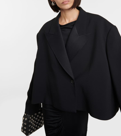 Khaite Raymond Cropped Satin-trimmed Crepe Blazer In Black