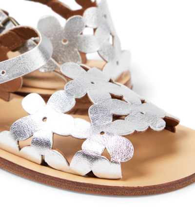 Shop Pèpè Laminato Floral Metallic Leather Sandals In Silver